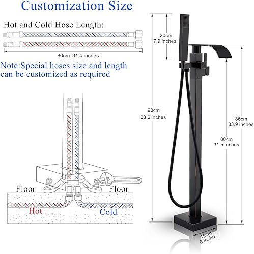Miniatura 32 de Senlesen Grifo de bañera independiente cromado para baño, grifo de ducha de bañera montado en el piso con rociador de mano Cromo,Negro -,Oro