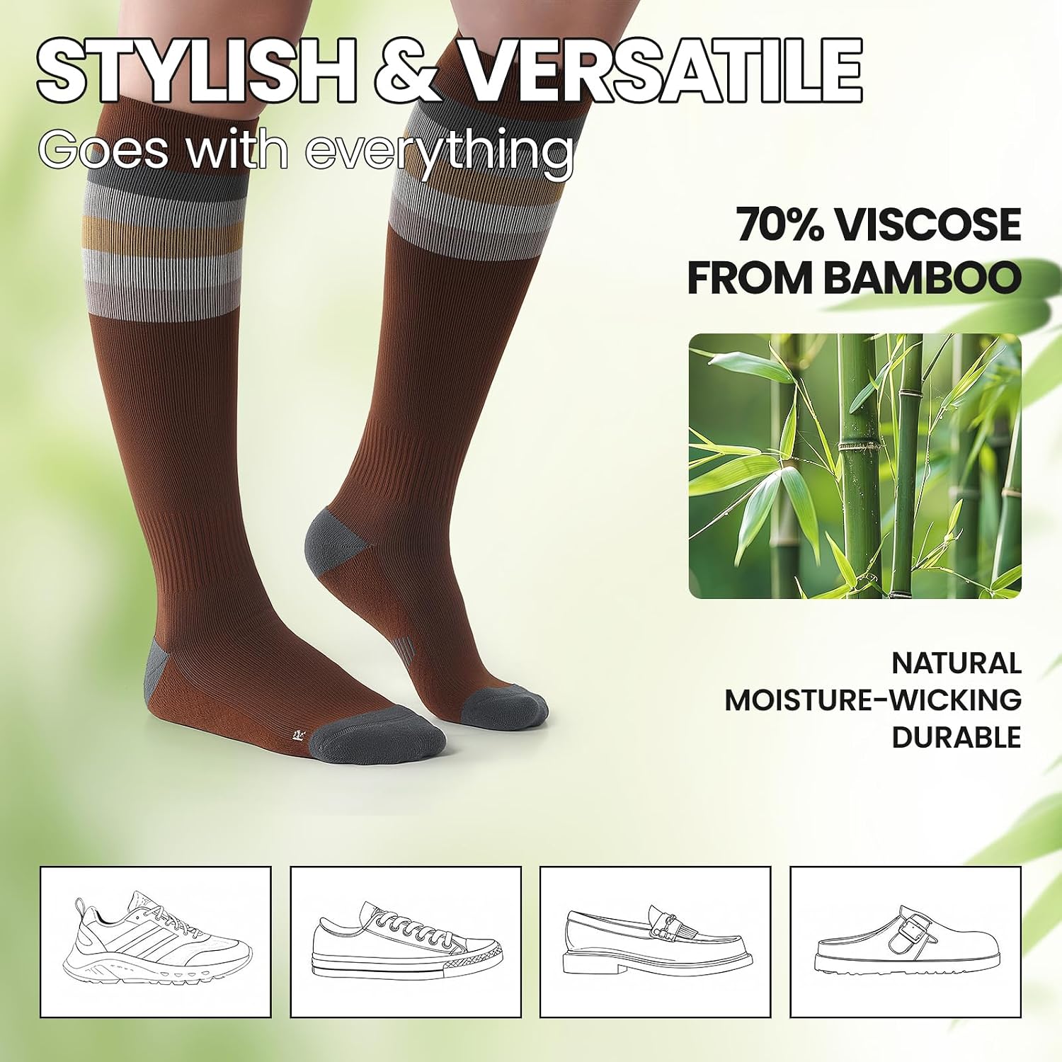 Bamboo Viscose Compression Socks 15-20 mmHg Knee High 3 Pairs Unisex image 3