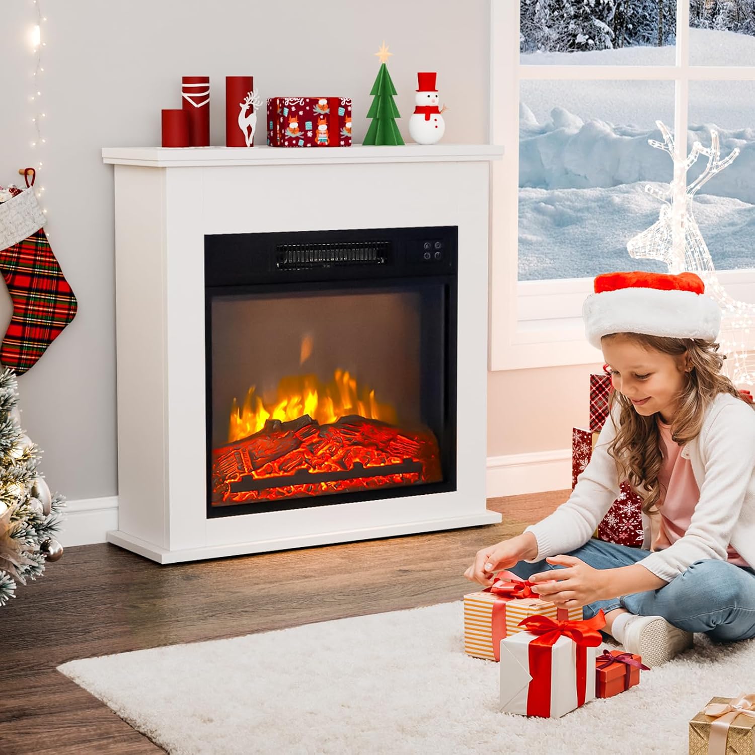ROVSUN 26" Electric Fireplace Inserts with Remote Control, 1400W Recessed Stove Heater with 8H Timer, 6 Flame Colors, 5 Brightness for Indoor Use, ETL