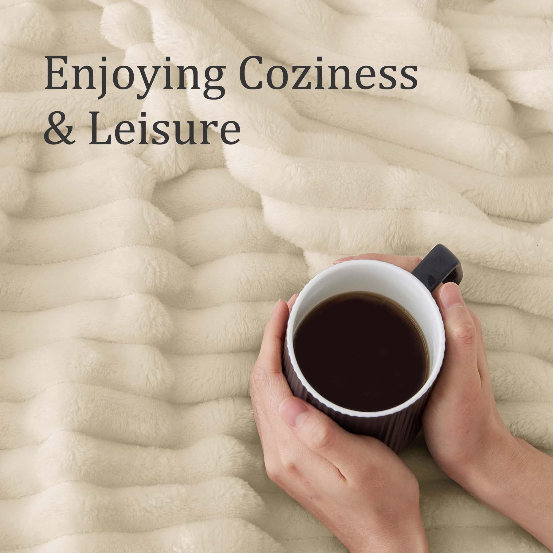 BEDELITE Full Size Throw Blanket for Bed - 300GSM Soft & Warm Fluffy Beige Blanket, Decorative and Giftable Striped Blankets for Women, Men, 84"x90"