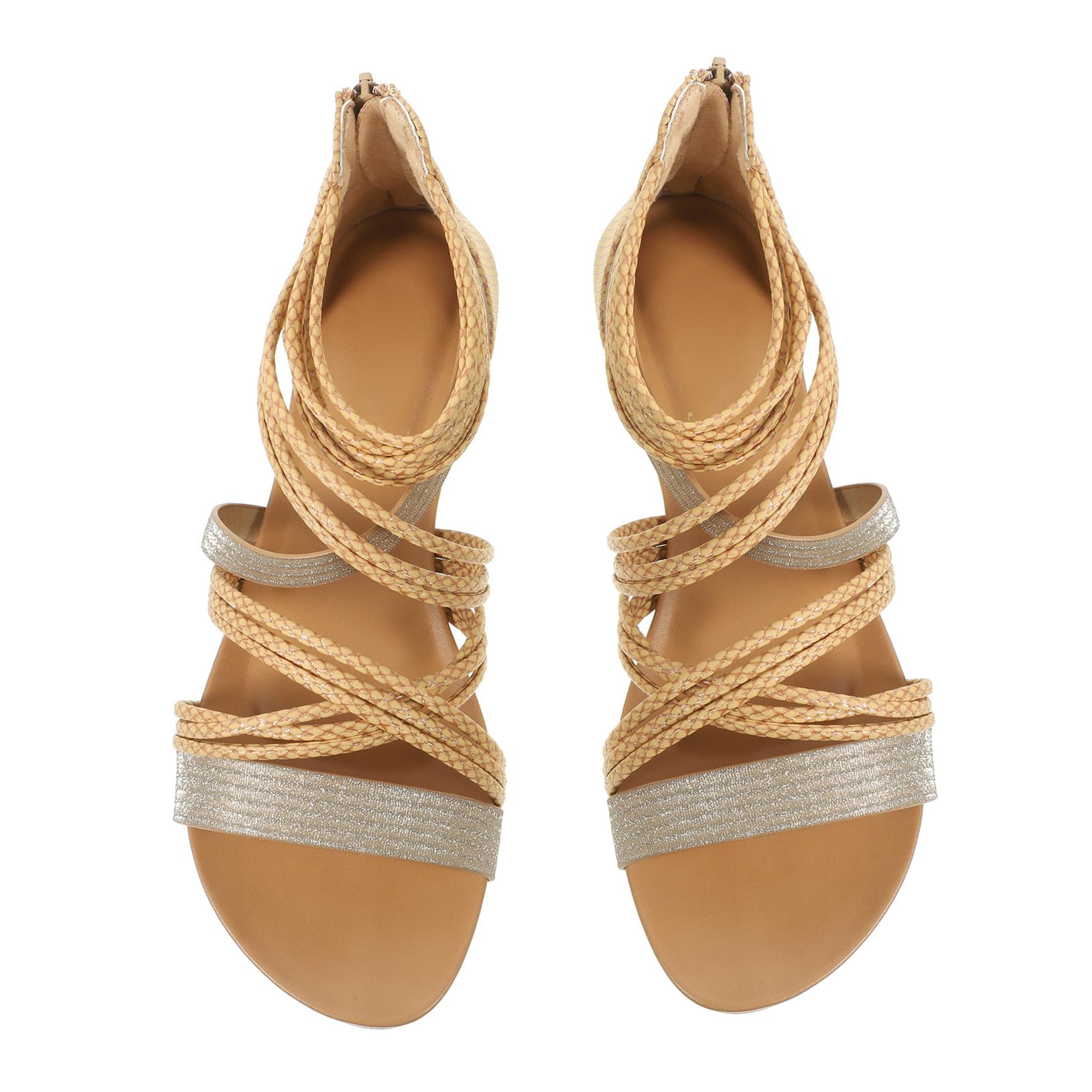 FRCOLOR Sandalias Romanas Elegantes para Mujer Verano, Zapato Plano Tira Dedo, Material PU y Suela TPR Flexible, Cómodas y Fáciles de Poner