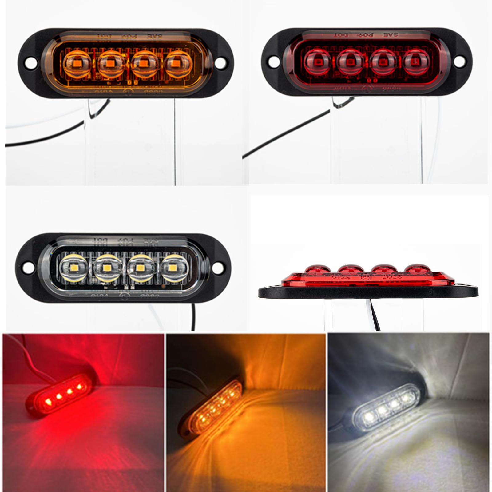 30X Seitenmarkierungsleuchte 12/24V Anhänger-Seitenleuchte Licht für LKW Wohnmobil Wohnwagen (Rot+Gelbes+Weiß)