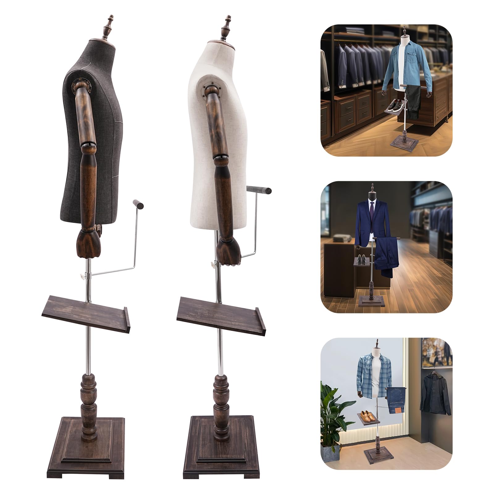 Mannequin Torso Body mit Ständer, verstellbare Höhe, Kleidung Manikin, abnehmbare Hosenablage & Schuhhalter für Display