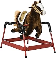 Qaba Interactive Spring Rocking Horse for Kids - Plush Ride-On Toy with Realistic Neigh & Gallop Sounds, Soft Huggable Design, Dark Brown