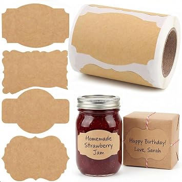 SallyFashion 200 Pcs Kraft Labels Stickers, 3x2 Inch Gift Tags Self Adhesive Writable, Canning Labels for Mason Jars, Name Tags for Wedding Party Handmade Supplies