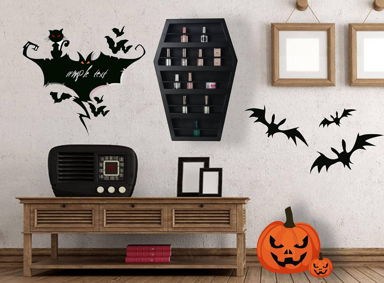 GUTE XL Coffin Makeup Brush Holder - Goth Coffin Shelf, Coffin Makeup Organizer - Accessories Storage for Home, Bedroom, Bathroom - Goth Decor for Storage or Display 24x15x4 - Spooky Décor