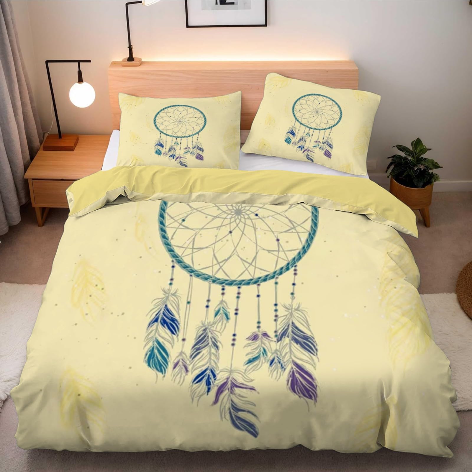 Housse de couette 155x220 parure de lit bohémien avec 2 taies d'oreiller