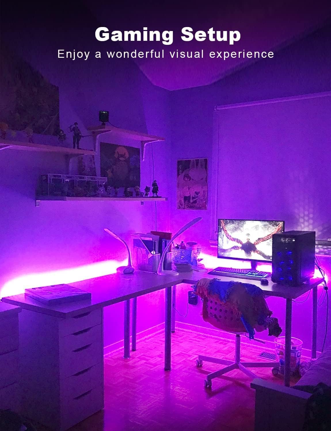 DAYBETTER LED Lights for Bedroom 132ft (2 Rolls of 65.6ft), Music Sync Color Changing Strip Lights with Remote, 24V Power Supply, Classroom Lighting, Room Decor for Teen Girls Boys Birthday Gifts: 300FT