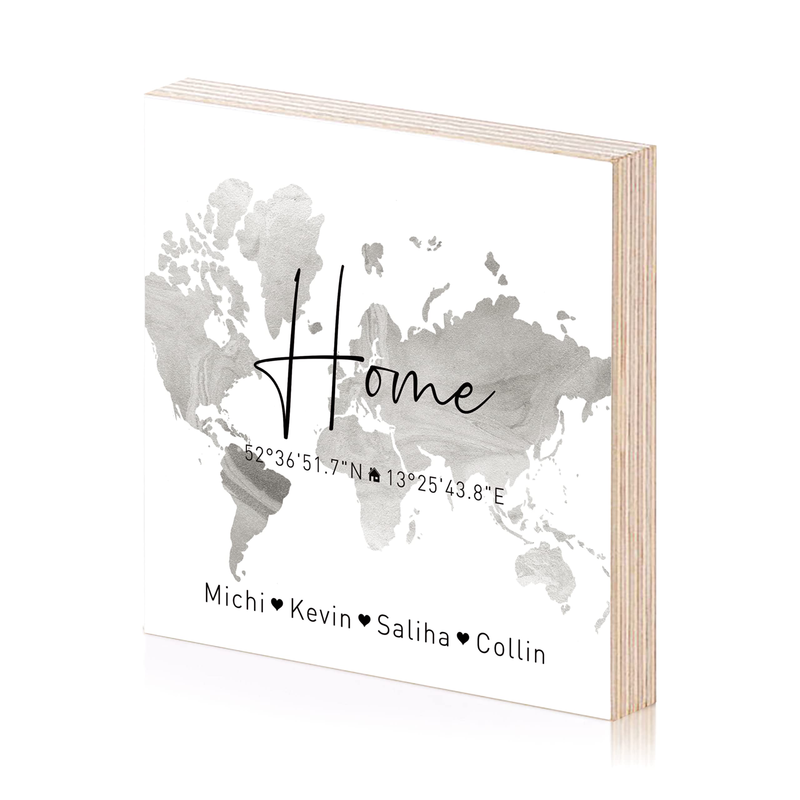 home personalisierte Koordinaten Holzbild Einweihungsgeschenk zum hinstellen aufhängen als Geschenk-Idee zum Hausbau Richtfest Einzug Eigenheim Wand-Bild (Schwarz&Weiß)