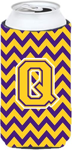 Caroline's Treasures CJ1041-QTBC Letter Q Chevron Purple and Gold Tall Boy Hugger Can Cooler Sleeve Hugger Machine Washable Drink Sleeve Hugger Collapsible Insulator Beverage Insulated Holder