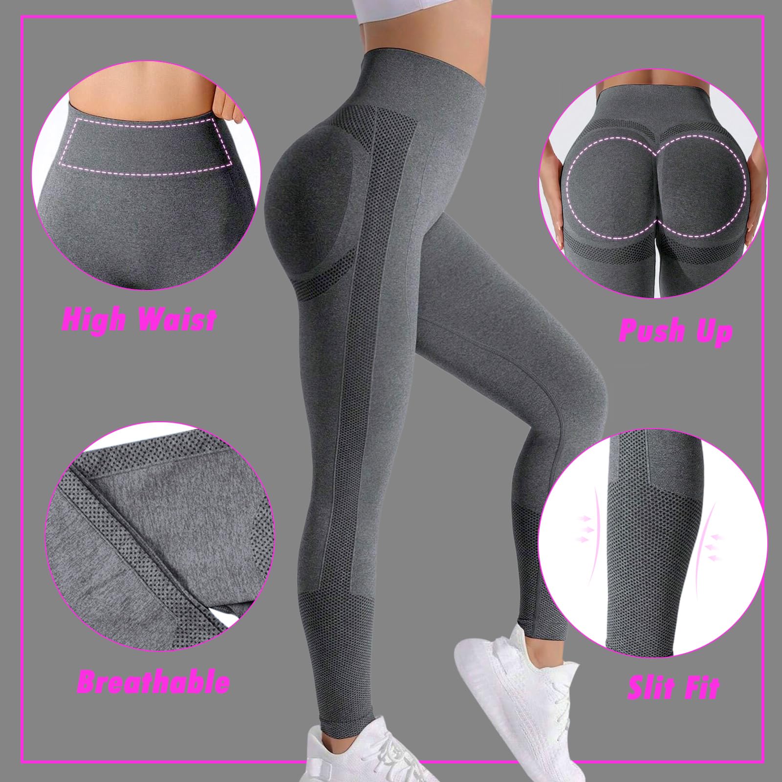Legginsy sportowe damskie z wysokim stanem, z scrunch Butt Legginsy na siłownię Push Up Joga Kontrola brzucha Matowe elastyczne legginsy antycellulitowe