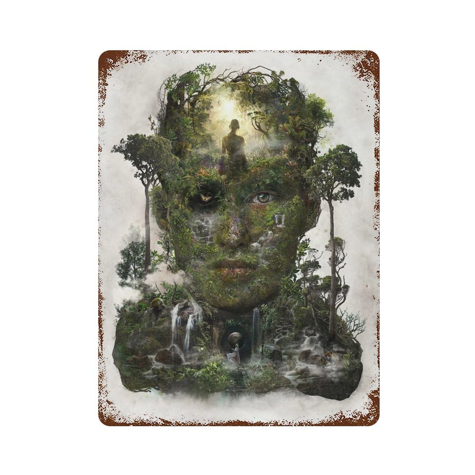 Forest of Space Time Rusty Metal Tin Sign 15.7"x11.8", Vintage Wall Decor for Garage, Pub Or Kitchen