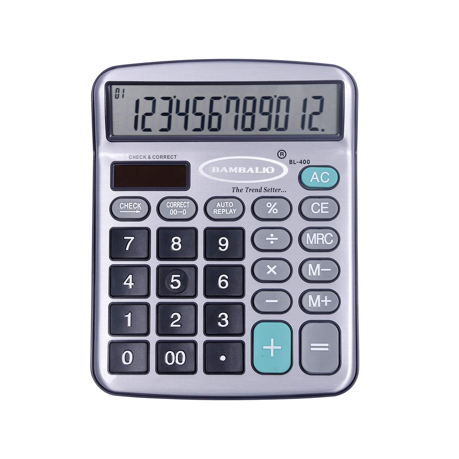 Bambalio Digits BL-400 - Calculadora electrónica con pantalla grande y panel metálico, color plateado, tamaño mediano