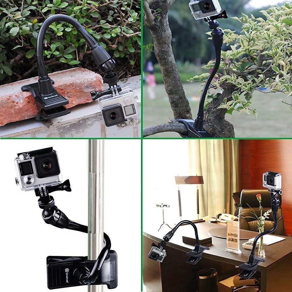 Smatree Webcam Soporte, Soporte de Pinza Flexible para Cuello de Cisne Compatible con Logitech Webcam C925e C922x C922 C930e C930 C920 C615, GoPro Hero 13,12,11,10,9,8,7,6,5, 4, 3, 3, 2, 1 (1/4 Rosca)