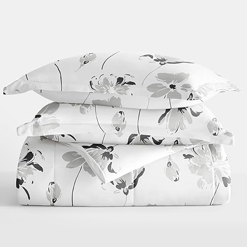 Miniatura 2 de Linen Market Juego de edredón prémium con patrón de magnolia alternativa, tamaño KingCalifornia King, color gris claro
