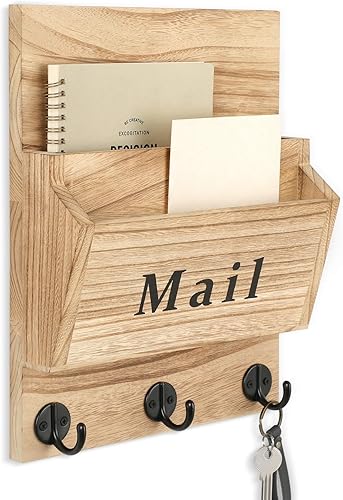 Lucundm Soporte decorativo para correo y llaves, colgador decorativo de pared de 9.8 x 12.5 pulgadas con 2 ranuras organizadoras de correo y 3