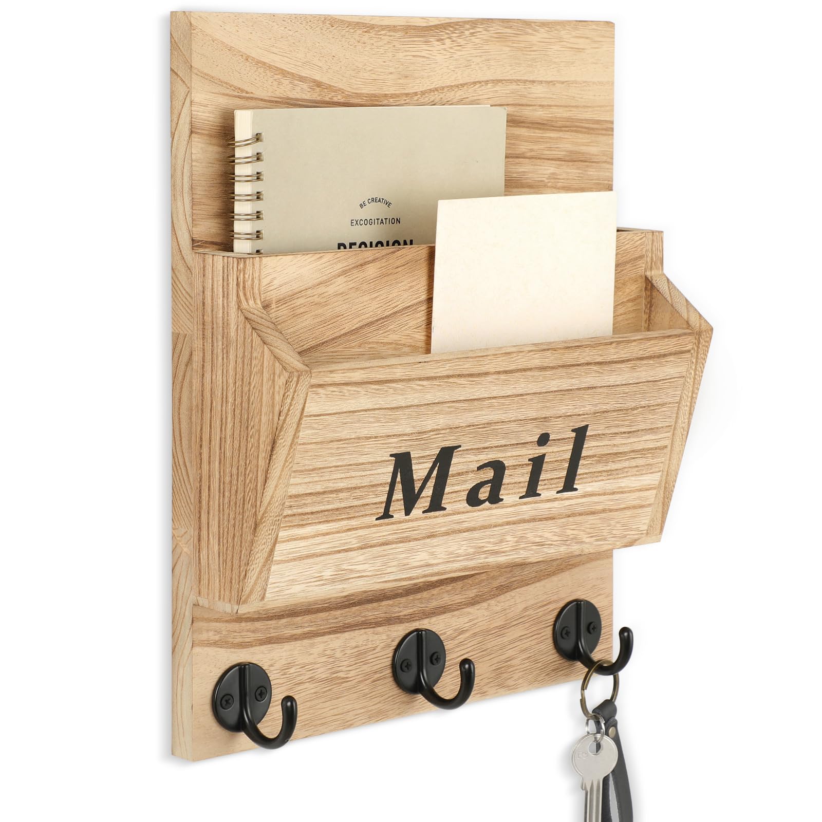 Mail and Key Holder, Wall Key Holder with 2 Mail Organizer Slot and 3 Hooks