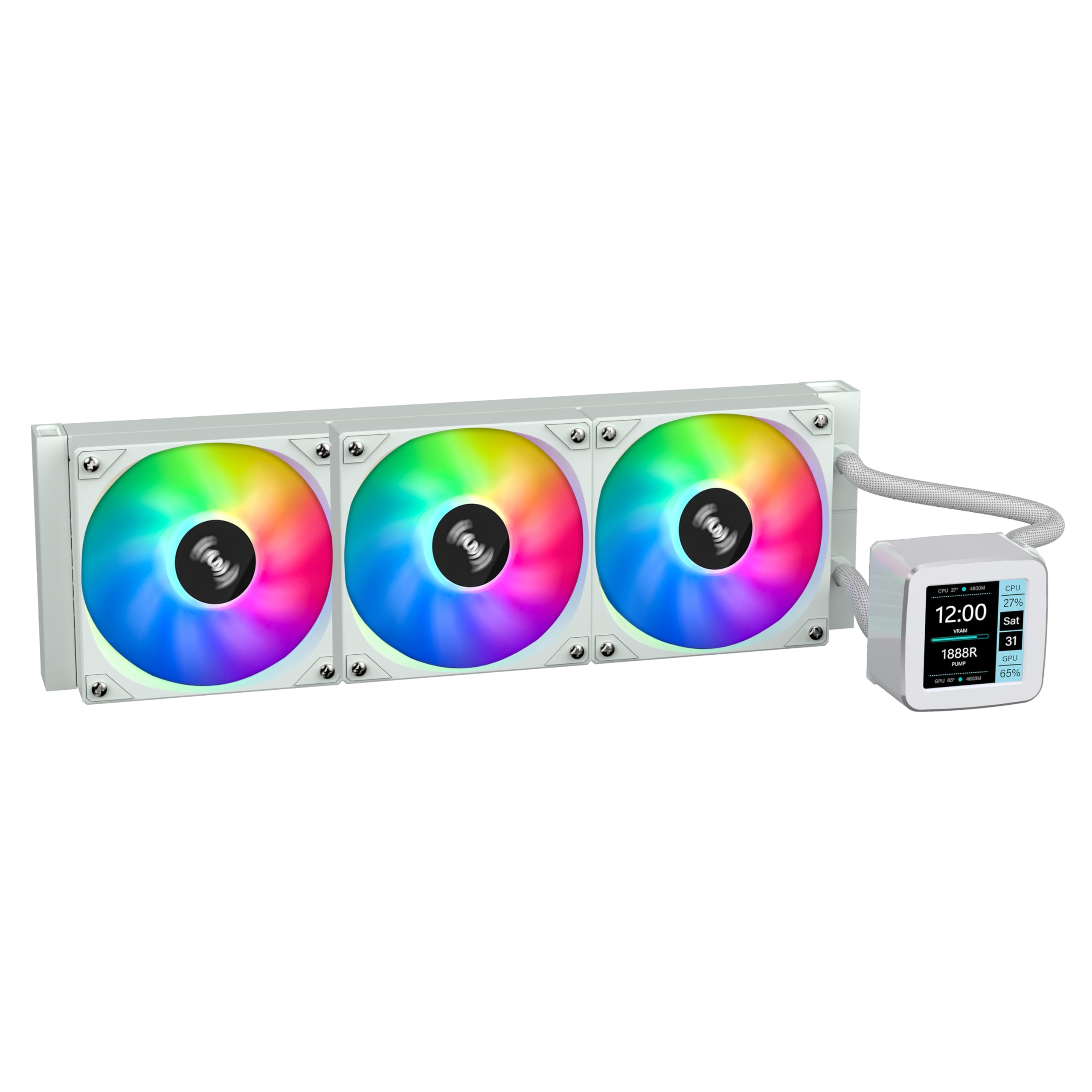 SAMA LD 360mm AIO - CPU Liquid Cooler - Customizable 2.8" Square LCD Display for Images - 3×120mm CPU Cooler ARGB PWM Fan for Intel: LGA775,115X,1366,1200,1700 AMD:AM5,AM4 - White
