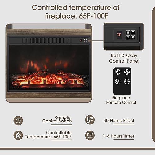 Miniatura 4 de Flamaker Soporte de TV con chimenea eléctrica de 26 pulgadas para TV de 65 pulgadas, moderno soporte de entretenimiento de granja con gabinete de
