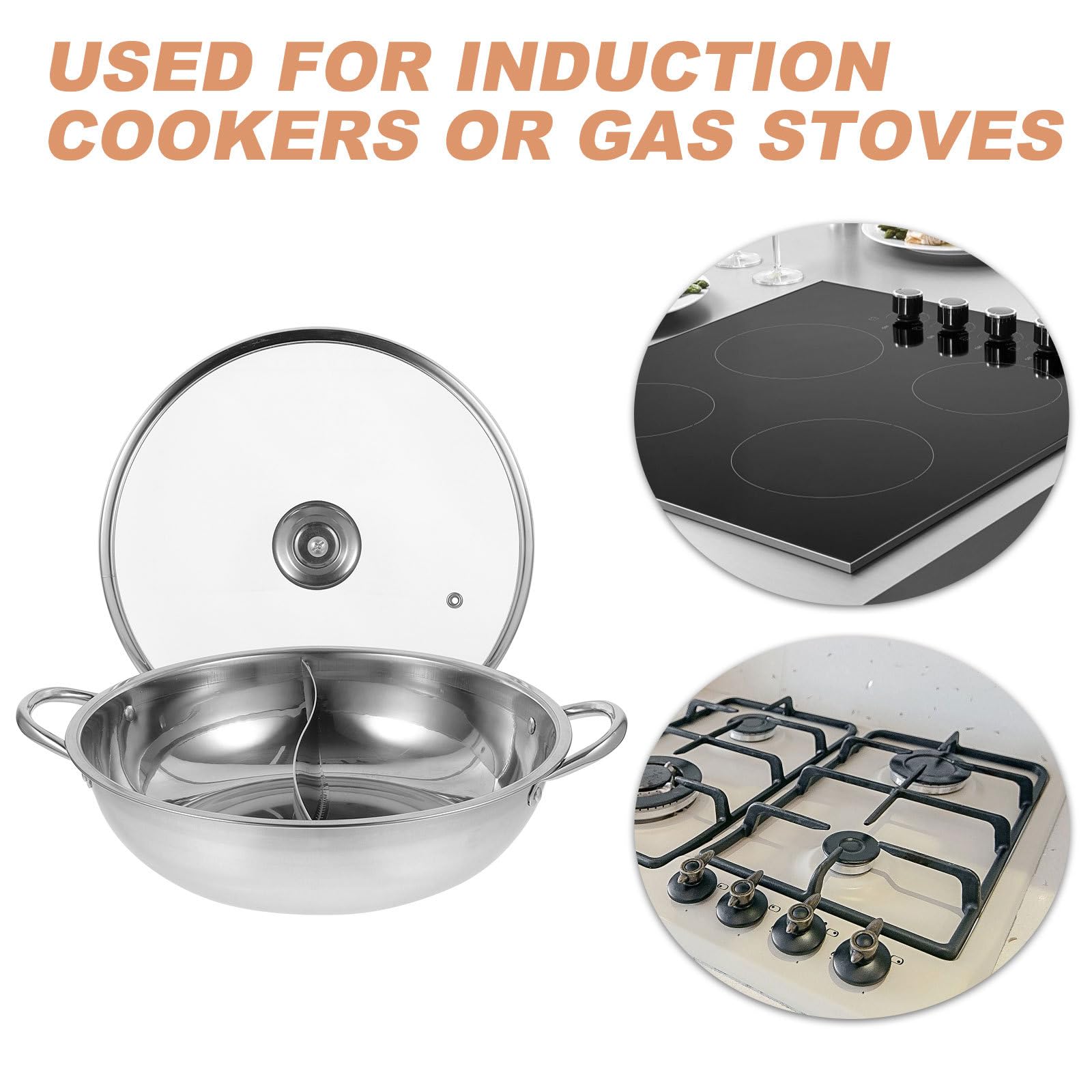 Doppelseitiger Hot Pot Topf aus Edelstahl mit Trennwand Geeignet für Induktion und Gasherd Multifunktionaler Suppentopf für Verschiedene Geschmacksrichtungen