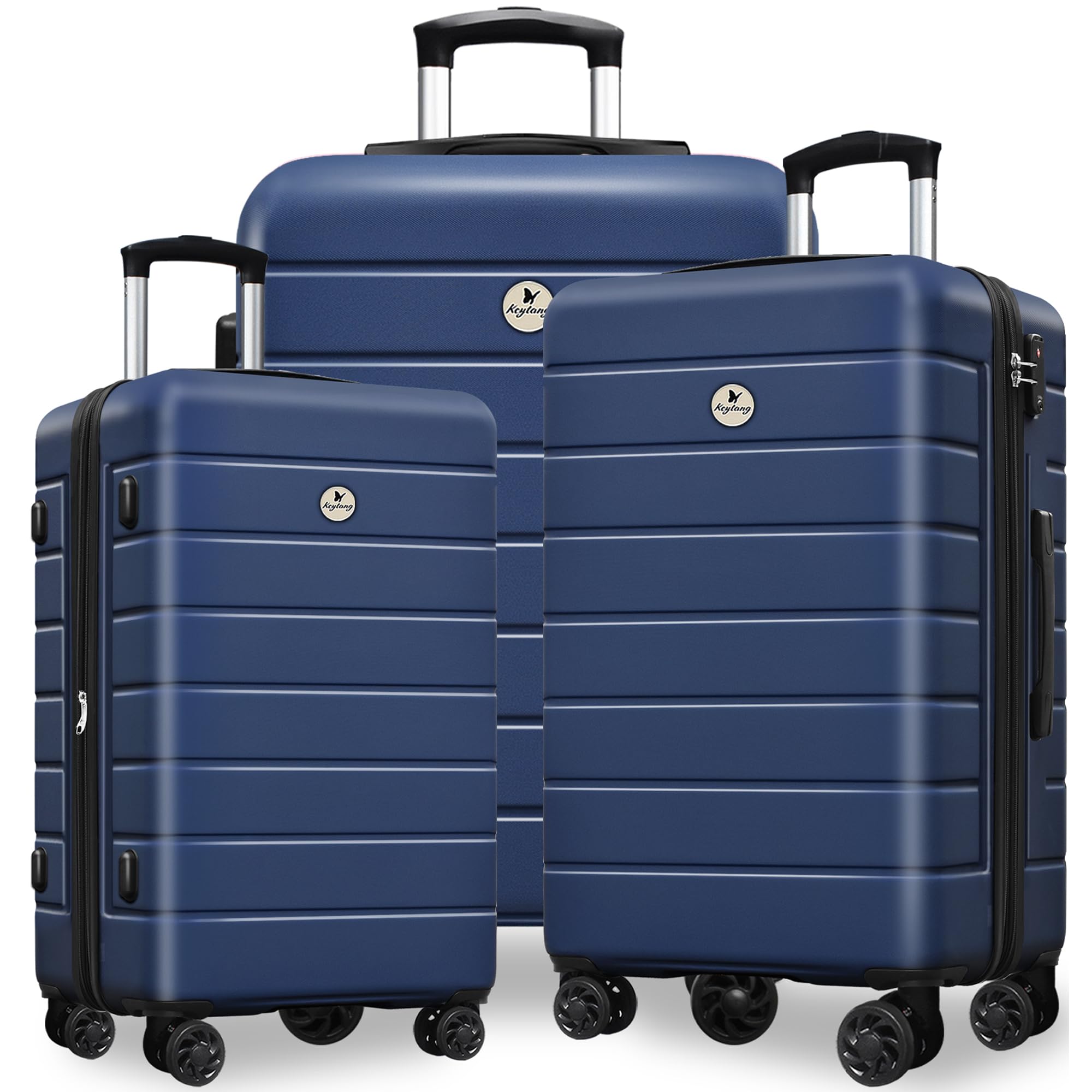 KEYTANG Classic 3-Piece Luggage Set with TSA Lock, Lightweight Suitcase with Spinner Wheels, Hardshell Expandable Carry-On Luggage, 20/24/28 inch, Navy Blue
