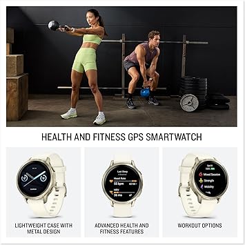 PlayBetter Garmin Venu 4 (Lunar Gold/Bone, 41mm) Fitness GPS Smartwatch Gift Box Bundle - AMOLED Display, Built-in Flashlight, Long Battery Life HD Screen Protectors, Wall Adapter & Case