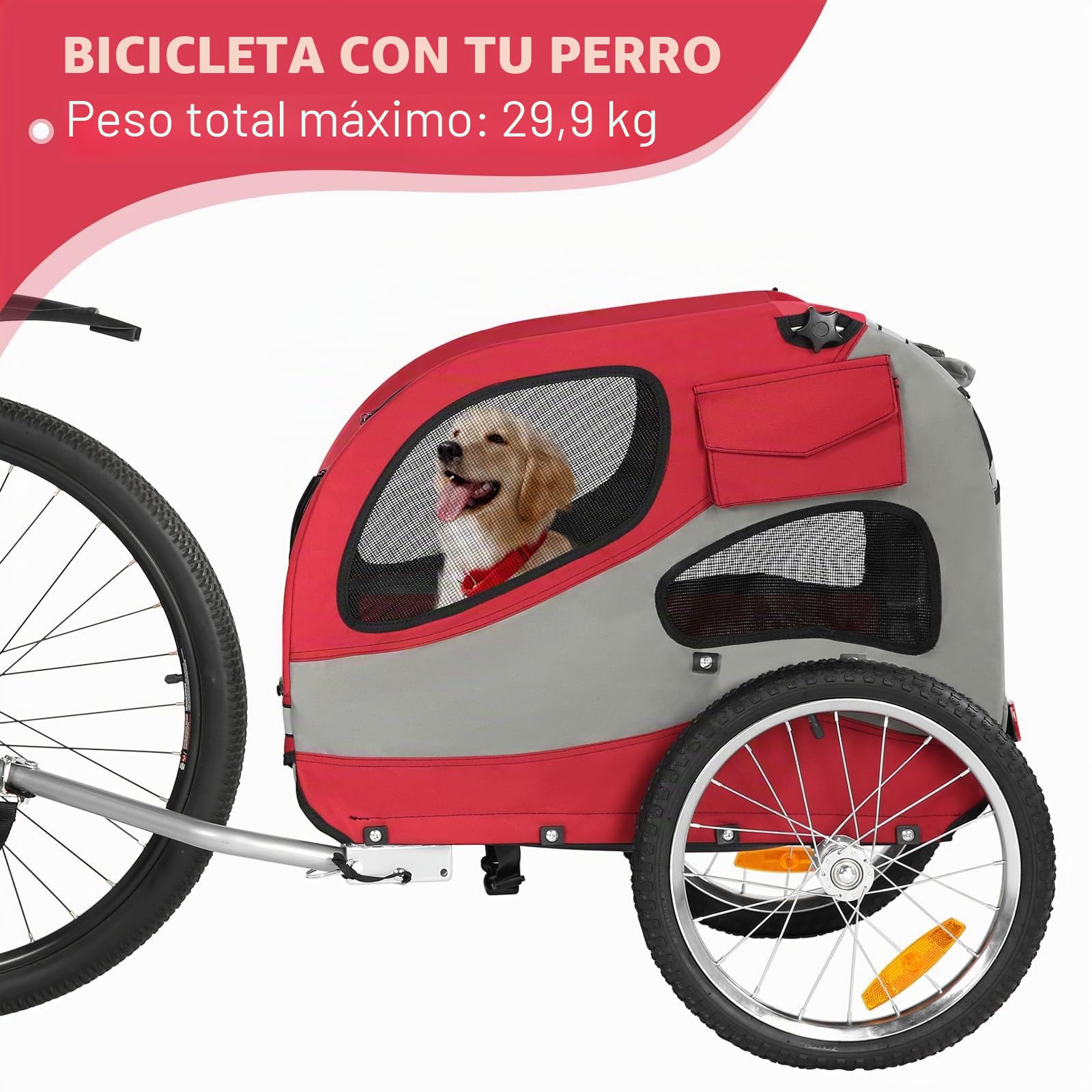 Remolque de bicicleta para perros, plegable, con reflectores de seguridad, bolsa de almacenamiento, interior acolchado y correa de seguridad, transportador de perros de hasta 30 kg