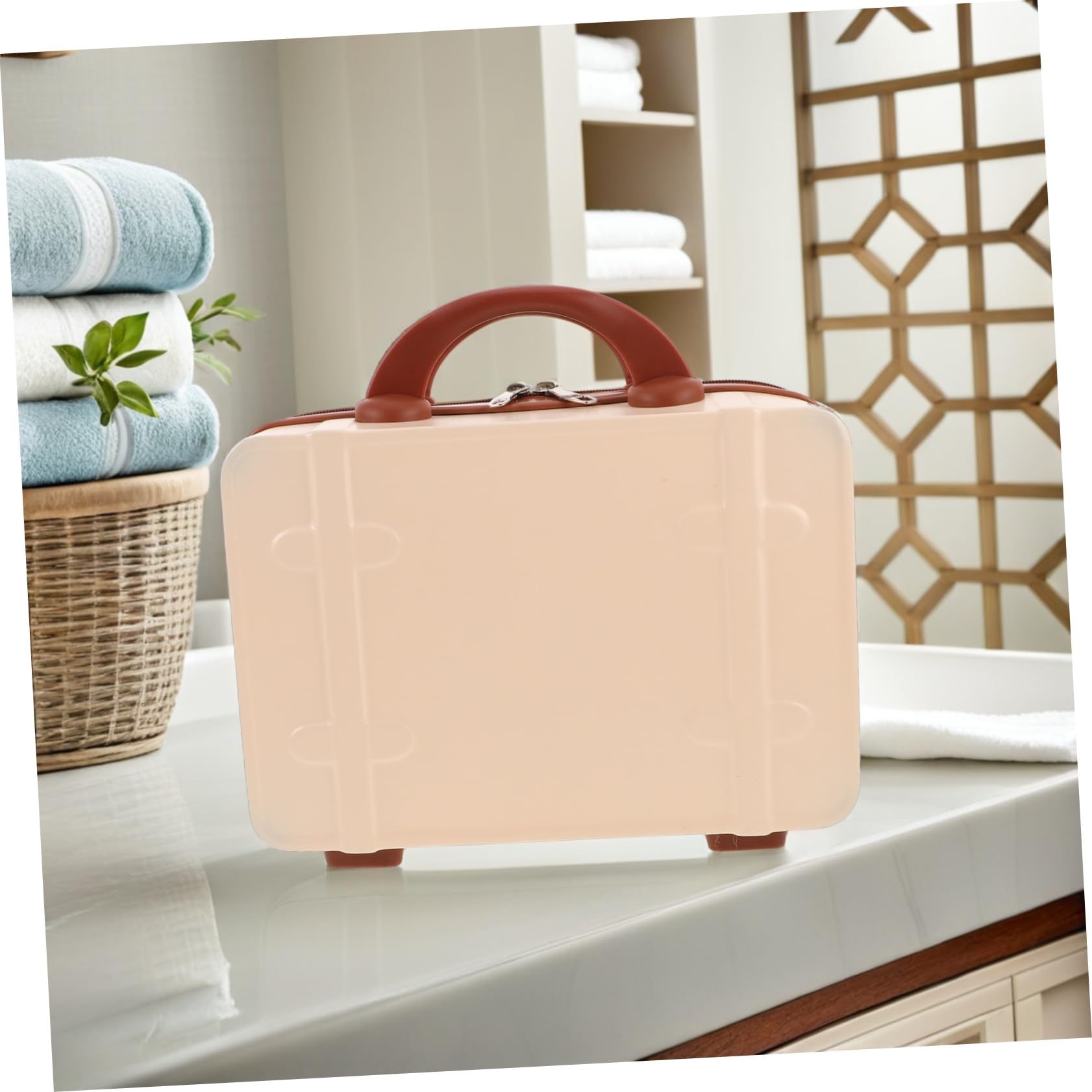 Vintage Kleiner Kosmetikkoffer 14 Zoll aus Abs in Beige | Multikammer Innenraum, für Reise und Alltag, Kompakte Aufbewahrung mit Stabiler Struktur