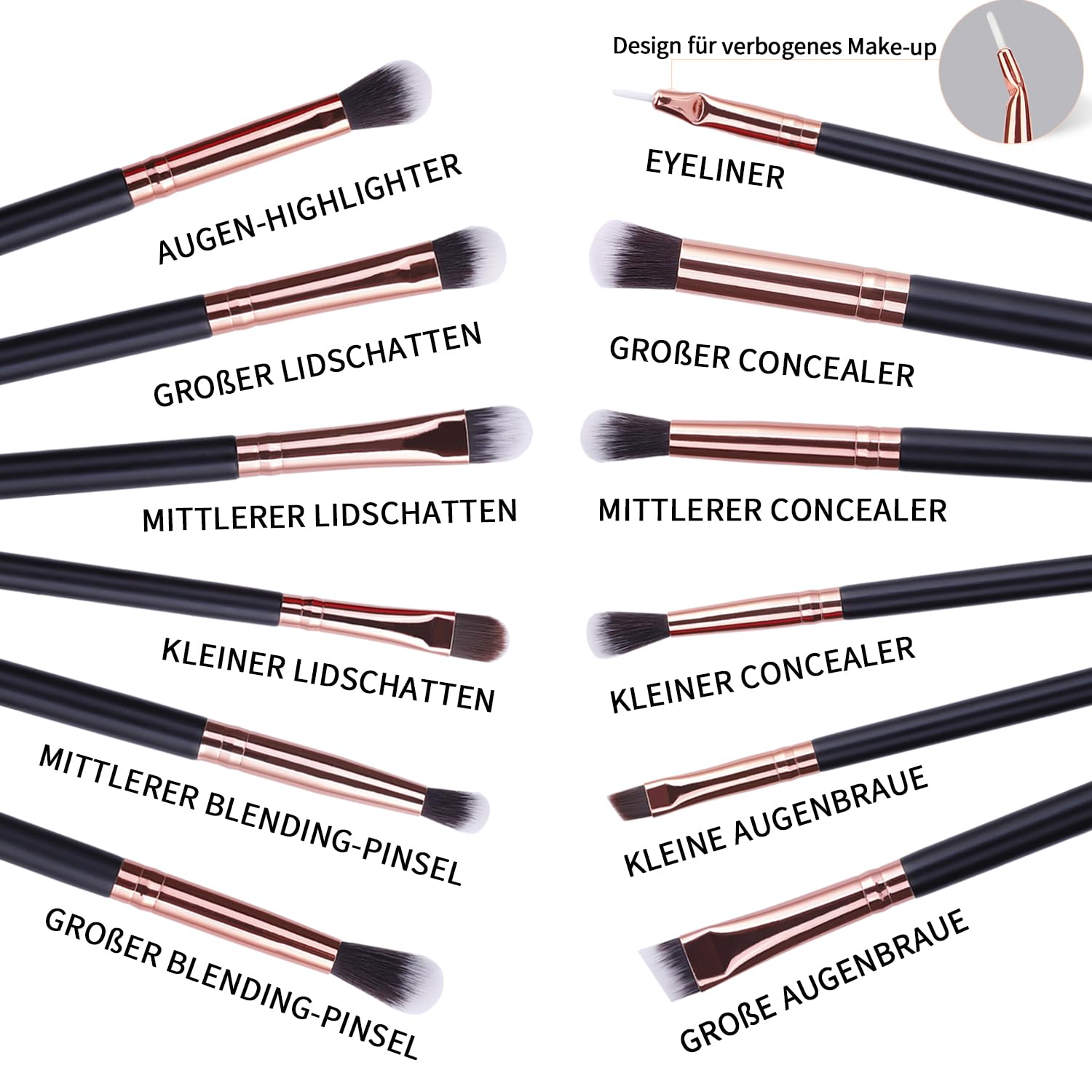 MSQ 12 pinceaux de maquillage pour les yeux - Fumé - Pour fard à paupières