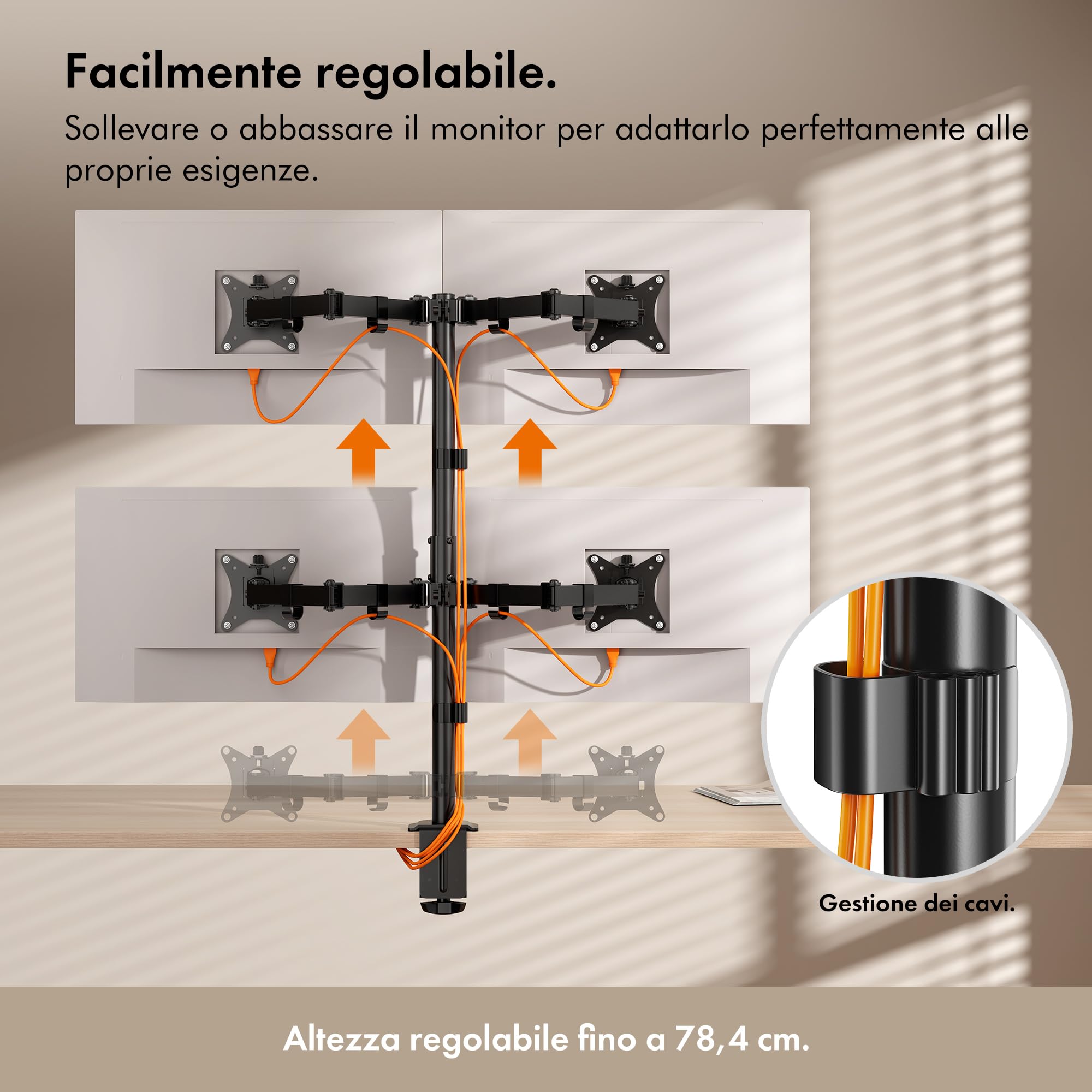 VonHaus Supporto Monitor Scrivania 13-32", Supporto Monitor per Quattro Schermi, Altezza Regolabile, Facile da Assemblare - Braccio VESA 75x75 & 100x100mm, Rotante e Inclinabile