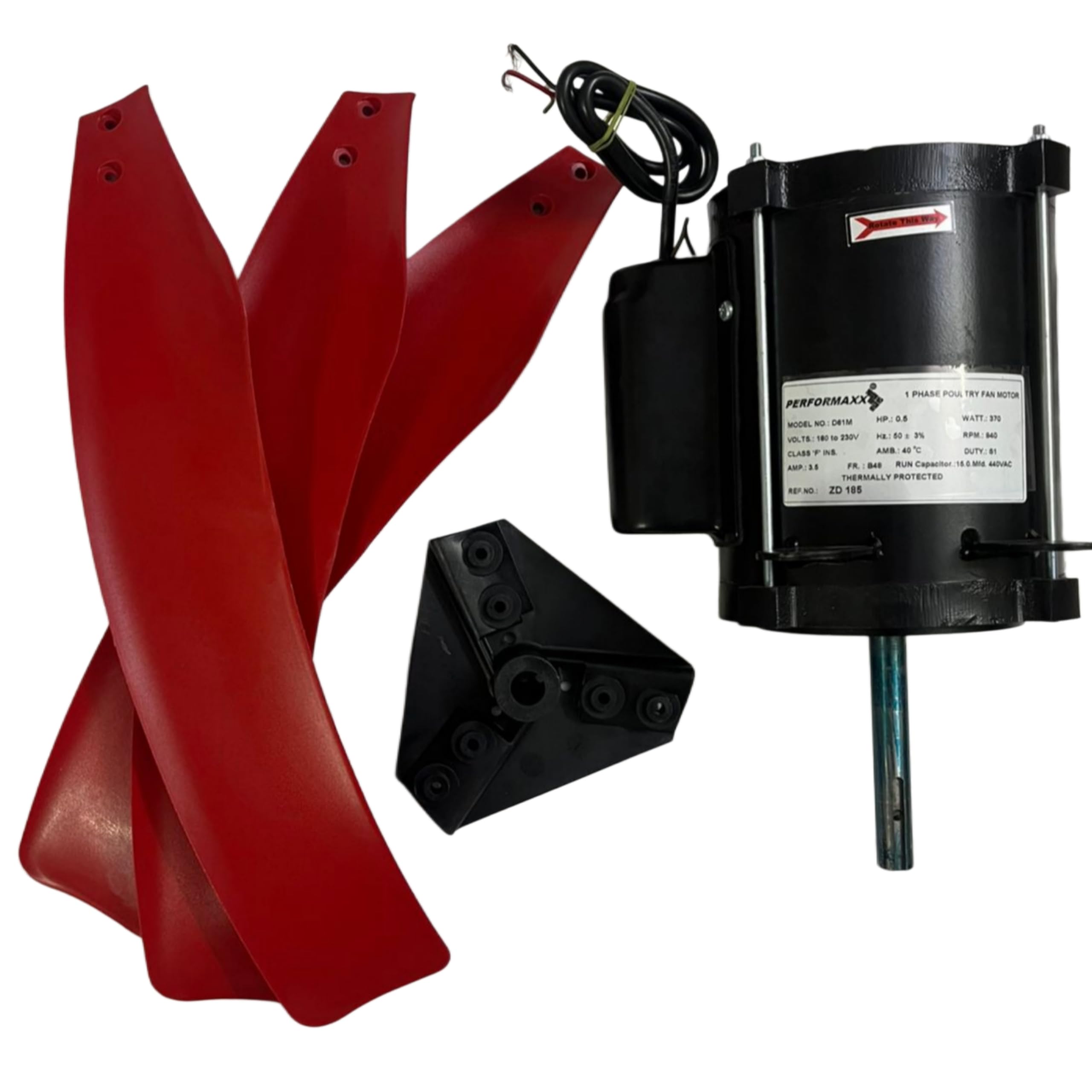 Performaxx 1 Phase Poultry Air Circulation Fan Motor with 36" Plastic Blade Set and Hub, 0.5 HP, 370W, 940 RPM-image-22