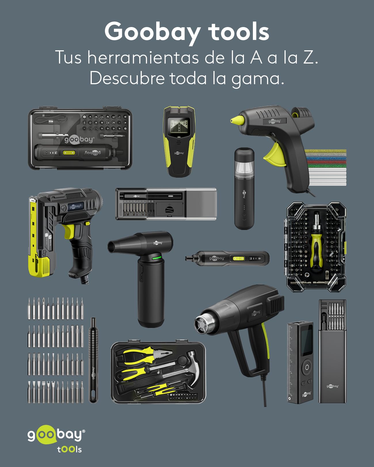 goobay Mini aspiradora inalámbrica con batería Recargable, 120 W, 3 Niveles de Potencia, 7 boquillas y 3 cepillos, función sopladora, Filtro Lavable, para Coche, Oficina y hogar, Negra, 77829