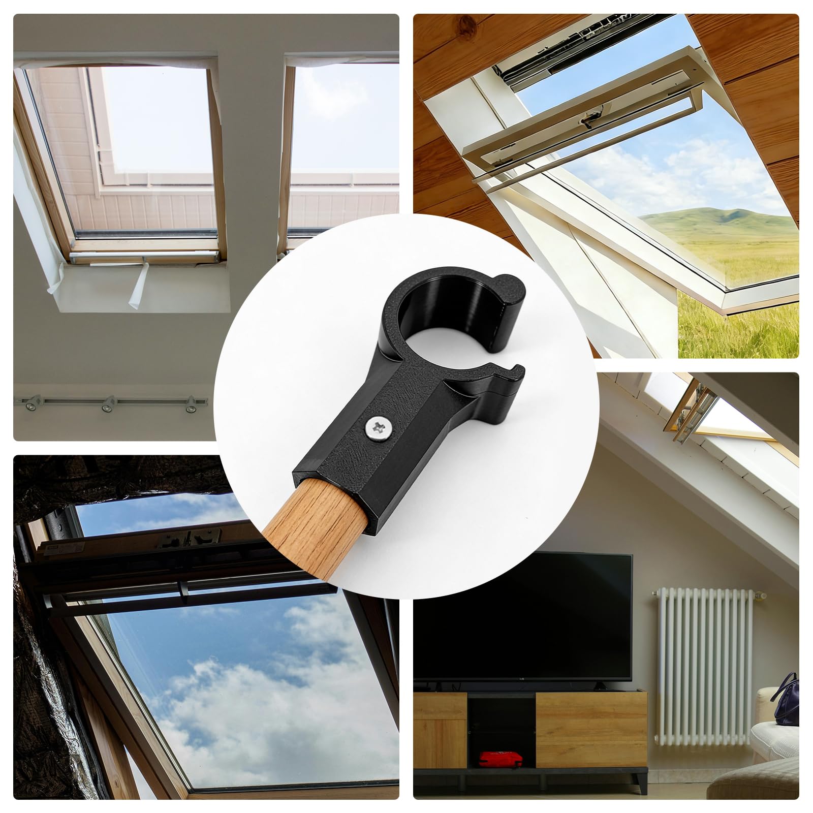 Dachfenster Haken für Velux Dachfenster Rollo - Stockhaken Kompatibel mit Velux Fenstergriff Verlängerung, Stockhaken Geeignet für Ø2.2cm Fensteröffner Verlängerung, Fensteröffner Stange Ersatzteile