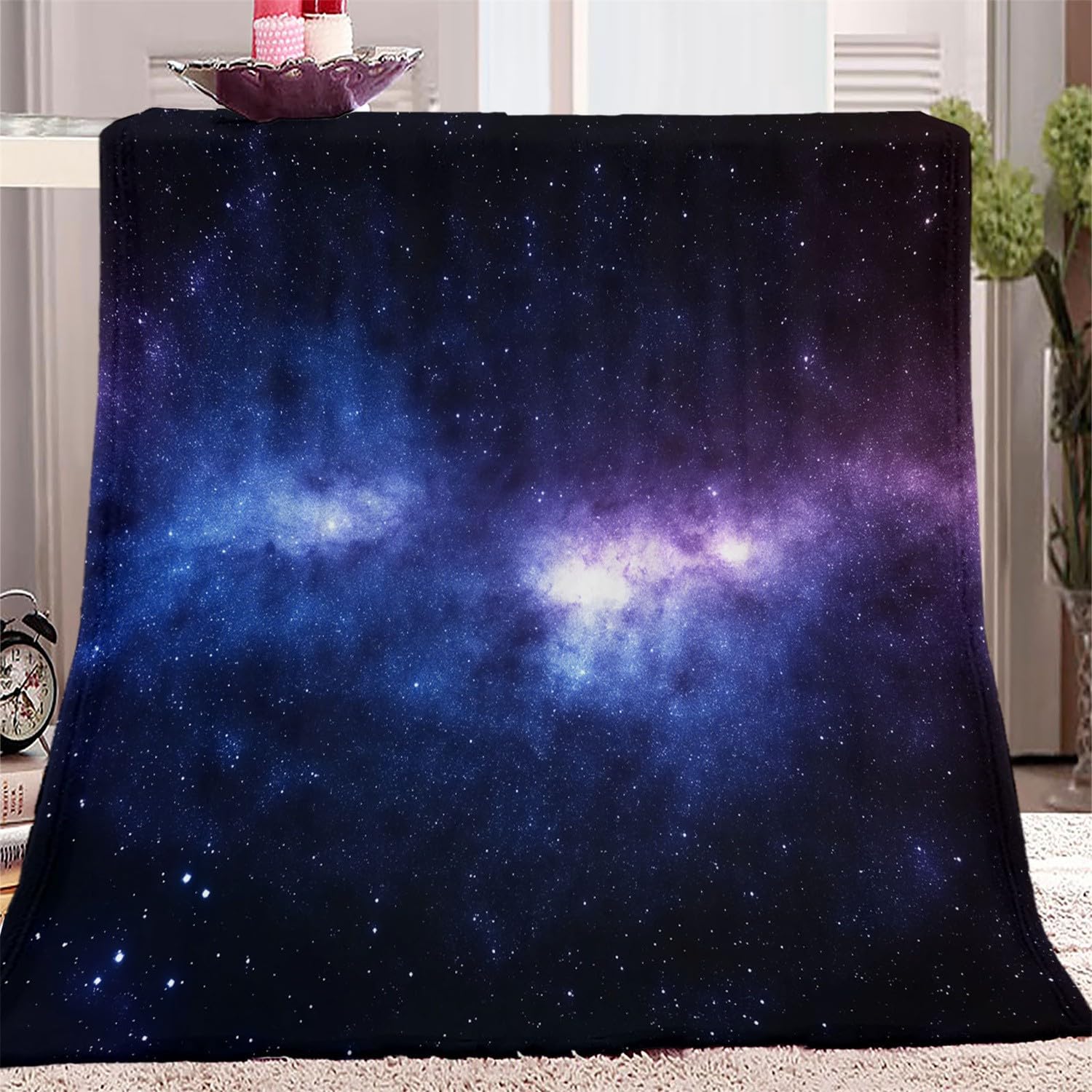 Manta Flannel Manta para Sofá 220 X 240 100% Microfibra Cielo Nocturno, Vía Láctea, pequeñas Estrellas Manta Invierno Calentitas para niños y Adultos Negro