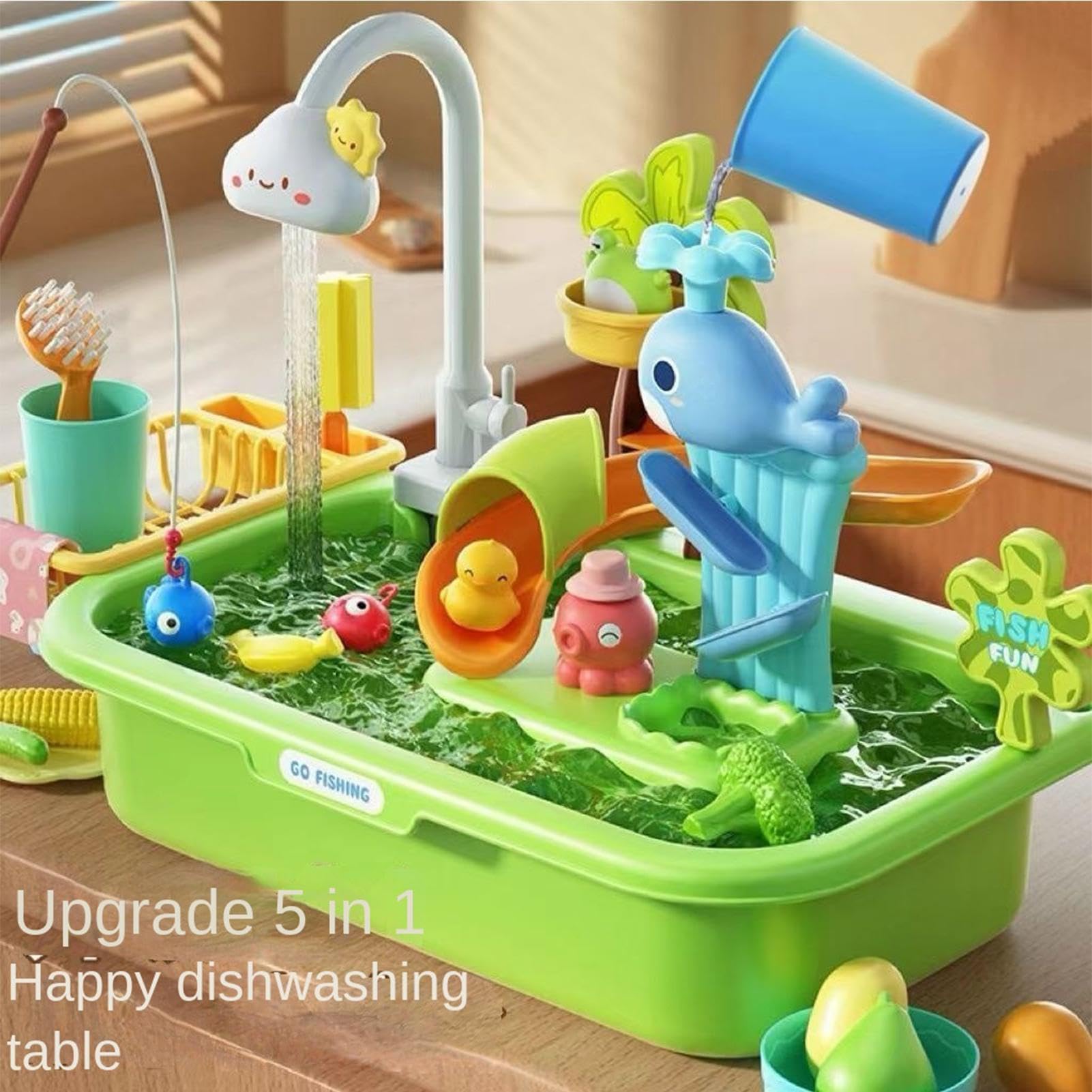 Tavolo DellAcqua per Bambini con Acqua Corrente 54x29x53cm Tavolo d'Acqua con Rubinetto Elettrico,Lavandinos Gioco 4 in 1 con Pompa,Giocattolo Sensoriale con Acqua,per Bambini Dai4 agli 8