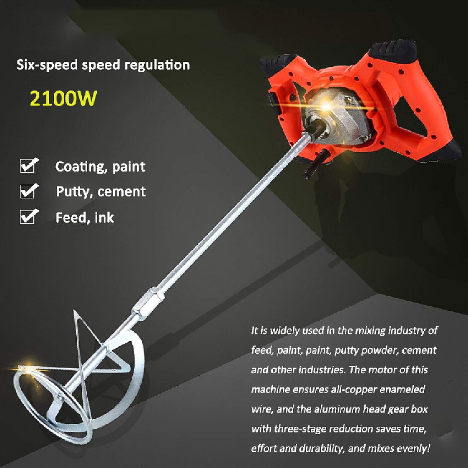 GaRcan Paddle Mixer Cement Mixer Cement Mixer, Handheld Mixer, Mortar Mixer, Concrete Mixer, Ergonomic Mixer, Power Stirrers Tools, Time-Saving, Labor-Saving, Durable,Red-220V (Red 110V)