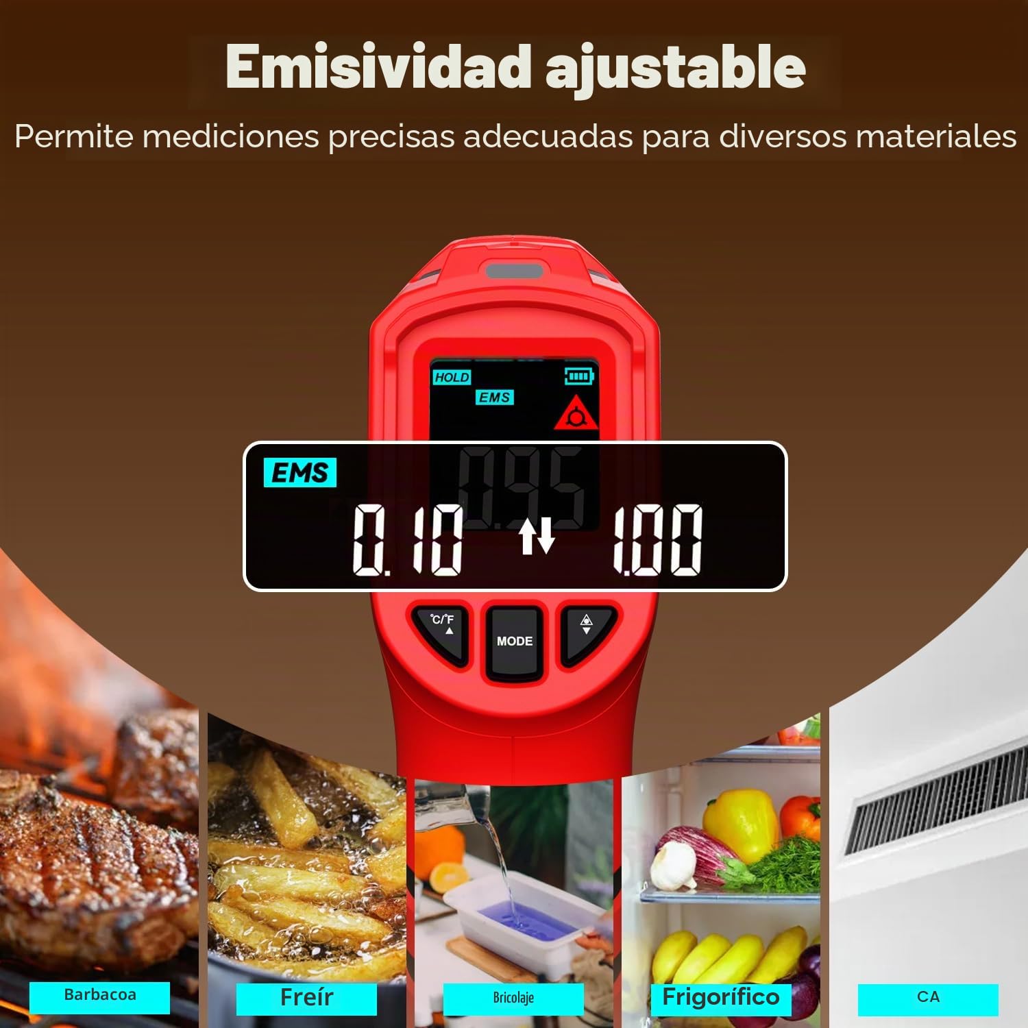 Wintact Pistola de termómetro infrarrojo láser, pistola de temperatura de calor de superficie, termómetro digital sin contacto para cocina, cocina, horno de pizza, barbacoa, plancha (WT313B)