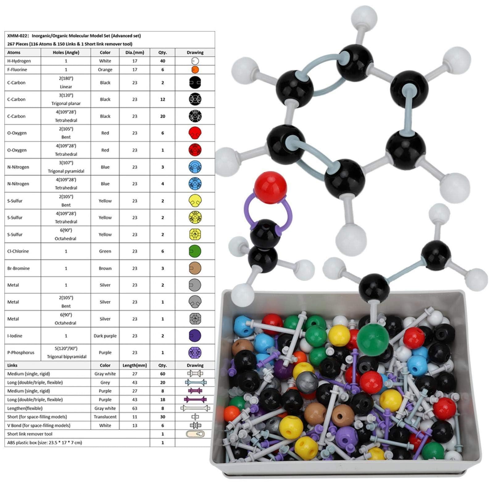 DEWIN Molecular Model Kit, 267 Pcs Molecular Organic Inorganic Structure Kit Atom Link Model Set Molecular Model Student and Teacher Set