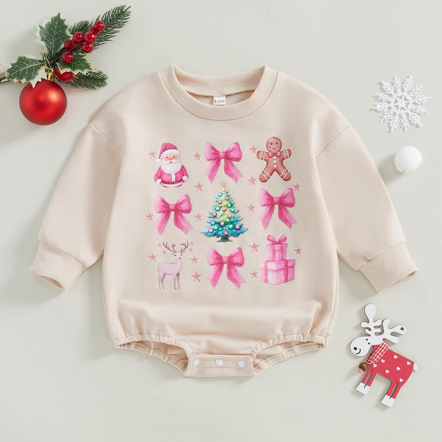 MoZiKQin Baby Christmas Outfit Girl Boy Crewneck Sweatshirt Bubble Romper Sweater Jumpsuit Cute Fall Winter Clothes - Image 2
