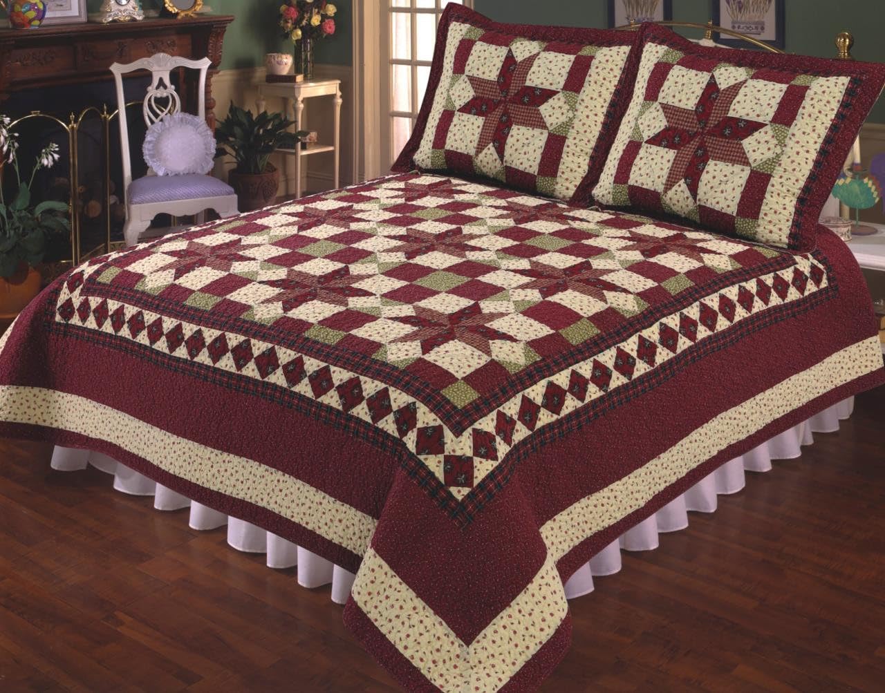 Elegant Decor Scarlet Cotton Quilt Collection (Queen Quilt 90W x 90L)
