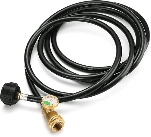WADEO Manguera de extensión de propano de 12 pies con manómetro, detector de fugas manguera de propano de repuesto para tanque de propano, parrilla