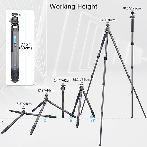 Miniatura 6 de ARTCISE - Trípode compacto de fibra de carbono con cabeza de bola de perfil bajo de 1.732 in, monopie profesional resistente para cámara DSLR,