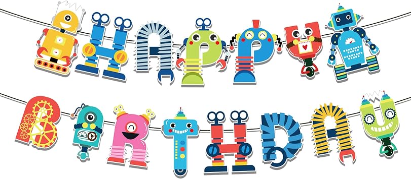 Robot Birthday Party Banner Robots Happy Birthday Banner for Boys Gear Theme Party Boys Girls Kids Home Classroom Baby Showers Supplies