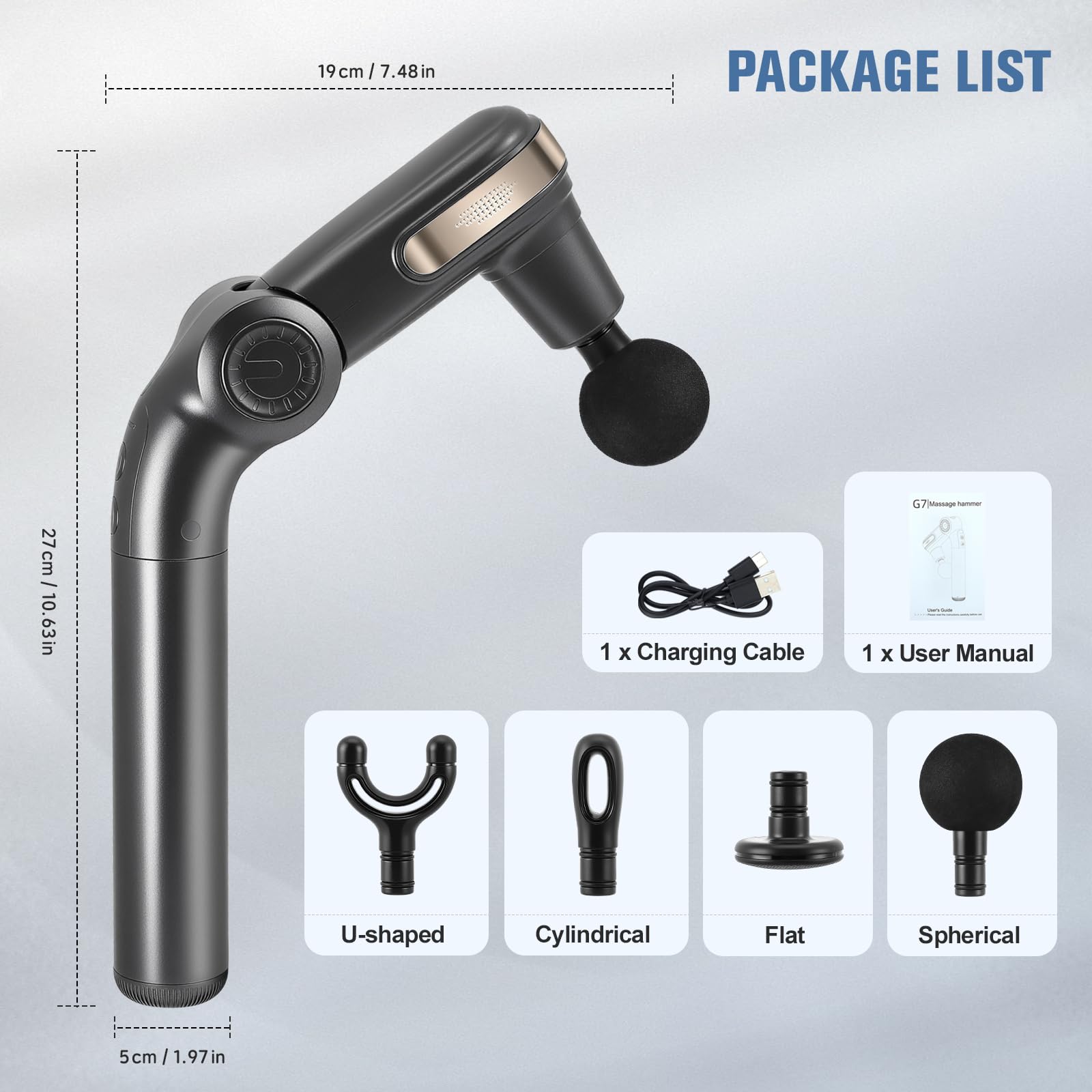 Pistolet de massage des tissus profonds — 3 angles réglables, 4 embouts, 5 vitesses — Masseur musculaire portatif (2800 tr/min) pour la maison, la salle de sport et la relaxation musculaire