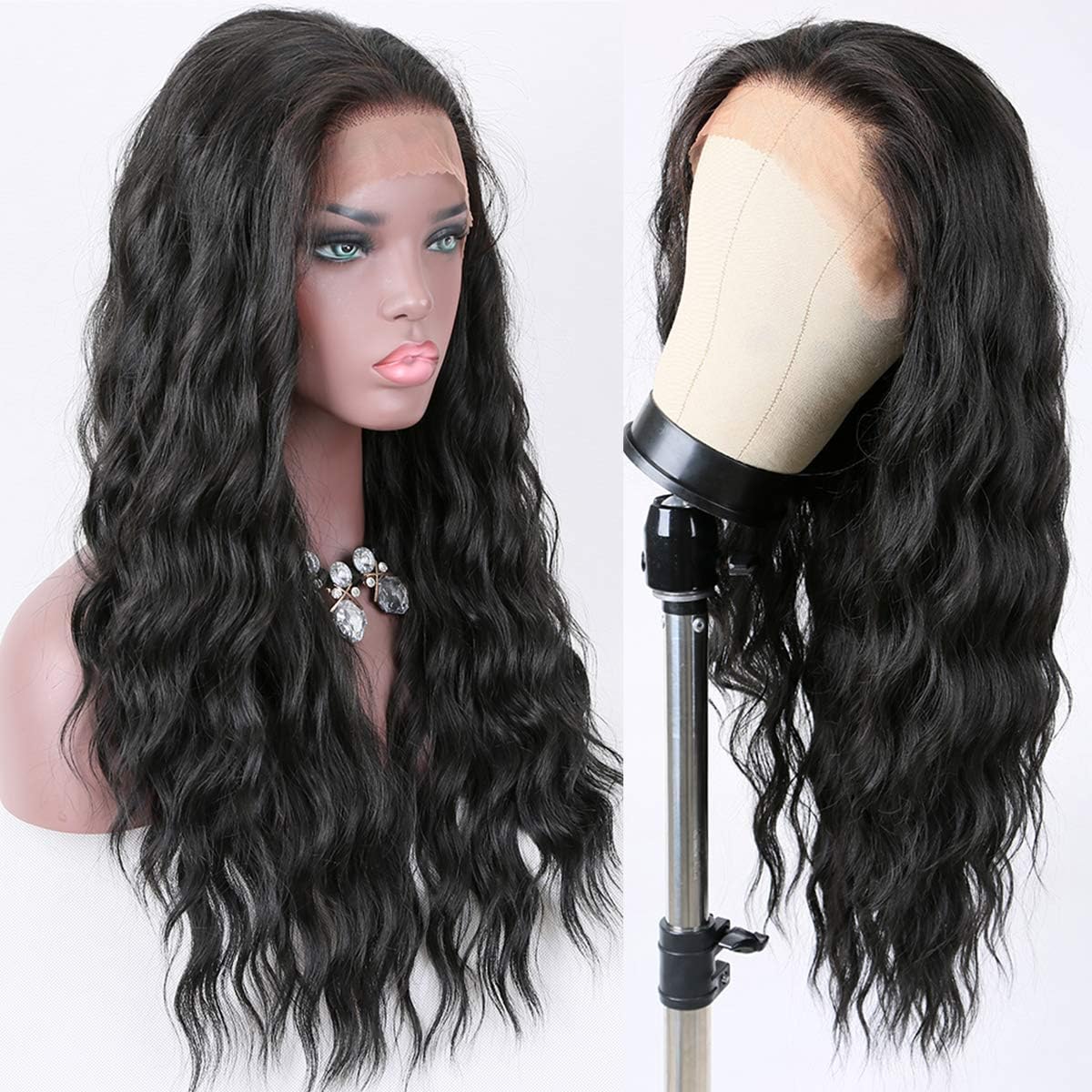Miss Diva 13×6 Long Wavys Synthetic Lace Front Wigs 20" for Black Women Curly Wig Natural Looking Heat Resistant Fiber Wigs