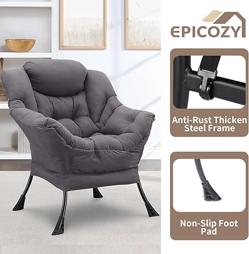 Miniatura 32 de Silla perezosa moderna de terciopelo con otomana, silla de estar contemporánea y cómoda, tapizada, cómoda, con reposapiés, reposabrazos y bolsillo