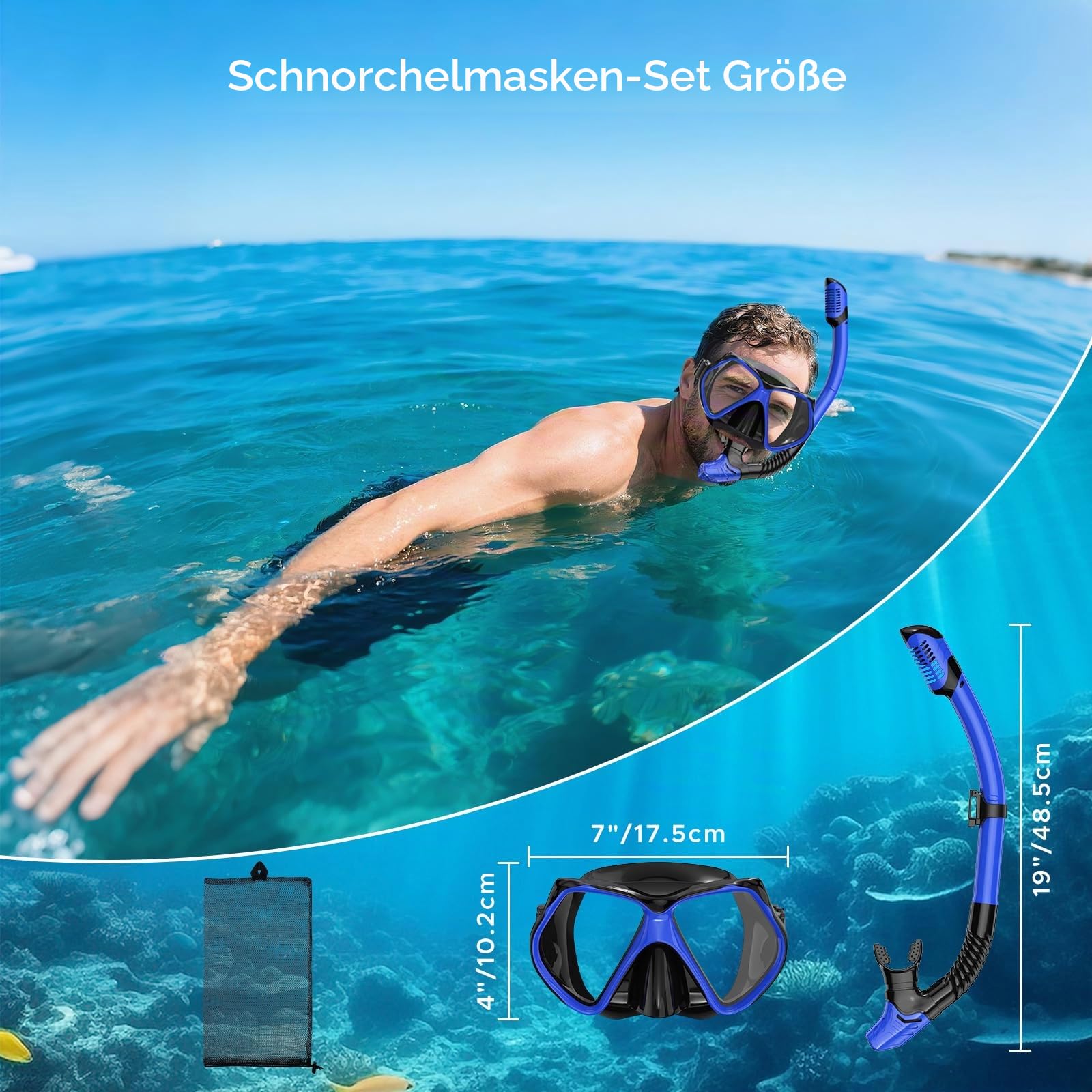 2 Pack Schnorchelausrüstung für Erwachsene, Trockenschnorchel, Masken-Set Erwachsene, Tauchmaske, Tauchausrüstung, Schwimmbrille mit Nasenabdeckung, Schwimmen Freitauchen gehärtetes Glas Panoramablick