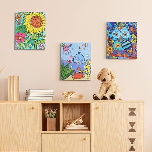 Miniatura 47 de Volmop Paquete de 3 pinturas por números para niños de 8 a 12 años, 10 x 8 pulgadas, lienzo enmarcado con 17 pinturas acrílicas y 6 pinceles Fox