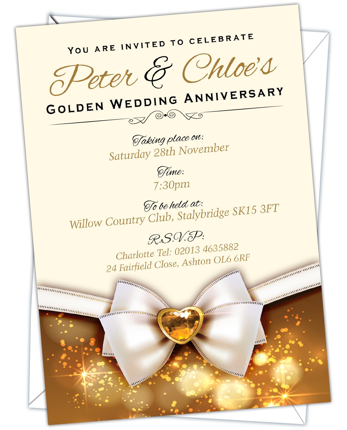 D&L Designs Ltd Personalised Golden Wedding 50th Anniversary Invitations (Design Code: GWA 015) (Pack of 90)