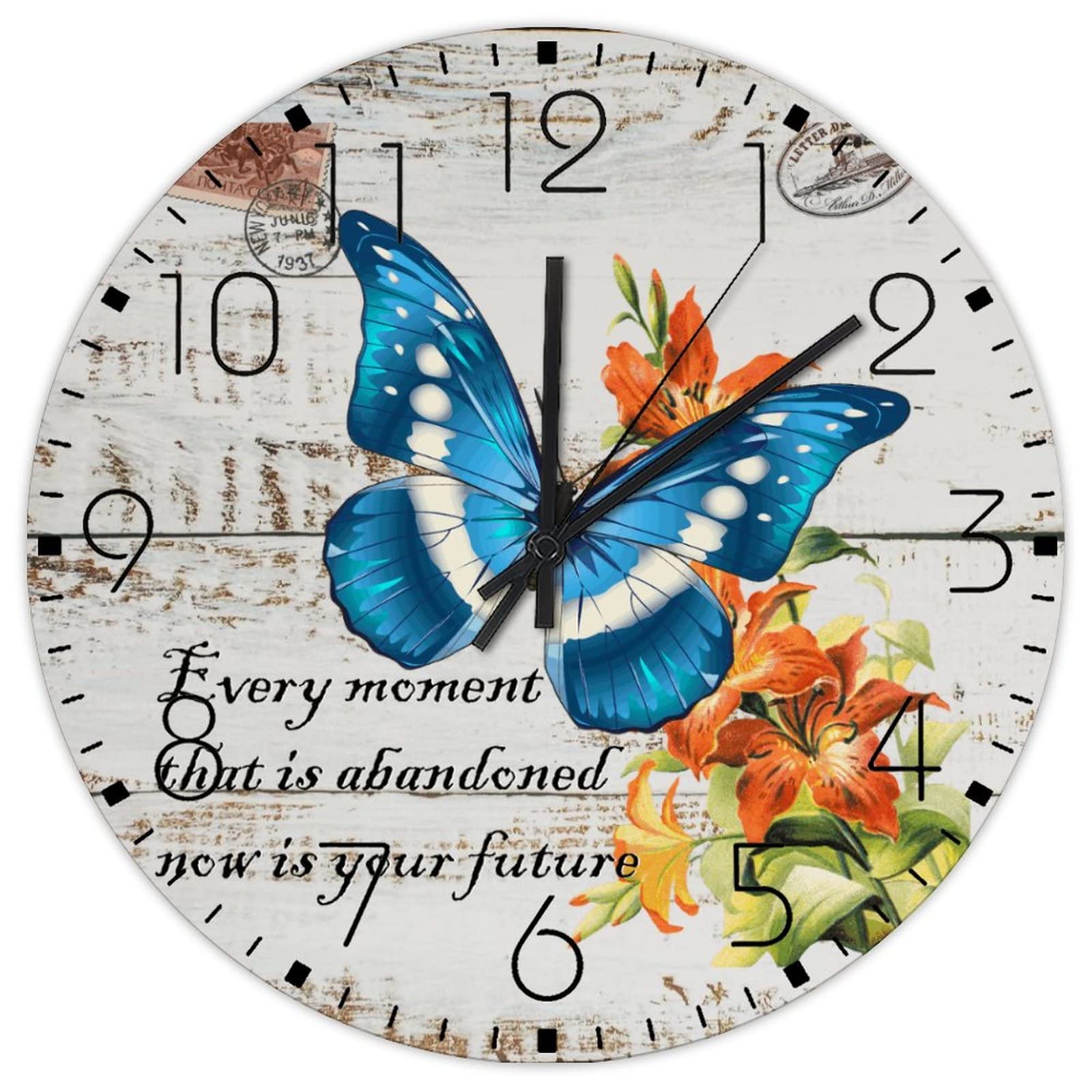 Horloge murale en bois pour salle de yoga zen et décoration de salon rétro papillon